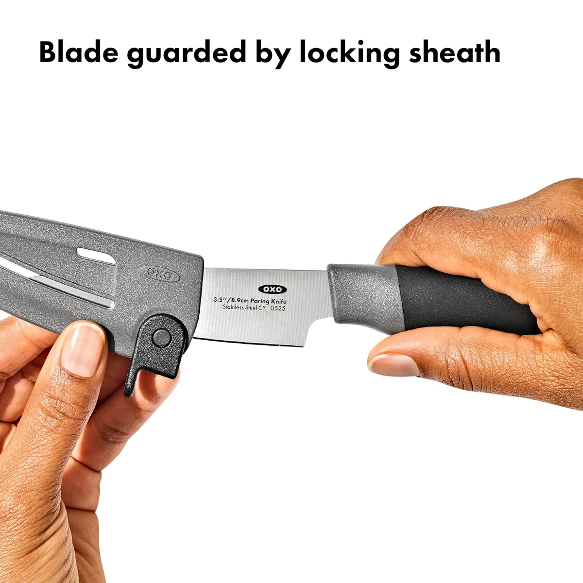 OXO Good Grips - Cuchillo de pelar de 3.5 pulgadas con funda de bloqueo