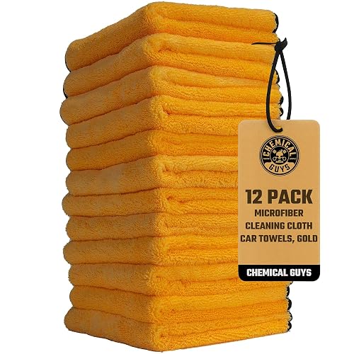 Chemical Guys Toallas de Microfibra Premium de Calidad Profesional, Doradas (16" x 16") (Paquete de 12) - Seguras para Lavar Automóviles, Limpiar el hogar y secar Mascotas