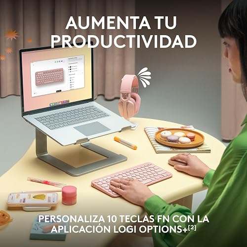 Logitech Pebble Keys 2 K380s, Teclado Bluetooth multidispositivo, accesos directos, estilizado y Portable, Easy-Switch, Windows, macOS, iPadOS, Android, ChromeOS - Rosa