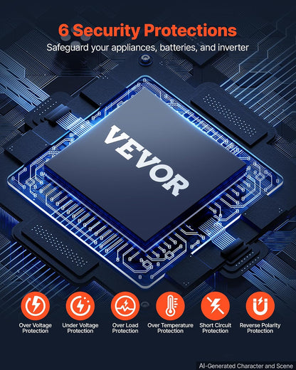 VEVOR Inversor de Onda sinusoidal Pura, 2000 vatios, CC 12 V a CA 120 V inversor de Corriente con 2 Salidas de CA, 2 Puertos USB, 1 Puerto Tipo C, visualización LCD y Control Remoto para Equipos