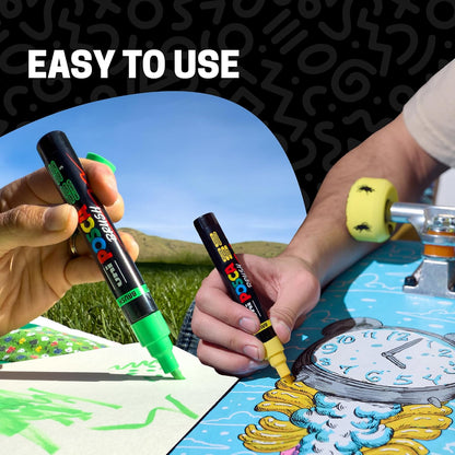 POSCA® PC-5BR - Marcadores de pintura con punta de pincel, juego de 8 | Tamaño de la punta: 1.0-4.0 mm, bolígrafos opacos a base de agua para letras, caligrafía, colorear, manualidades y proyectos