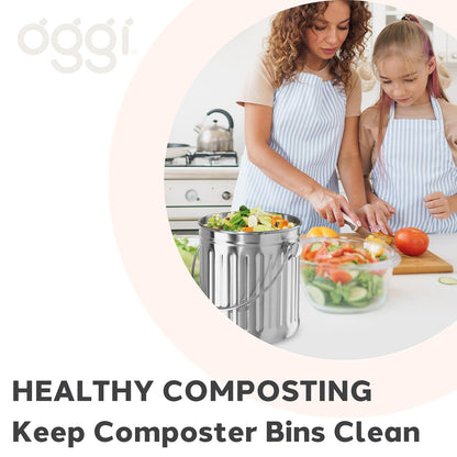 OGGI Eco-Liner - Bolsas compostables - Caja de 40 forros para encimera de compostaje con tapa, bolsas compostables de 6 litros, productos ecológicos, bolsas que cumplen con las normas internacionales OK Compost Home