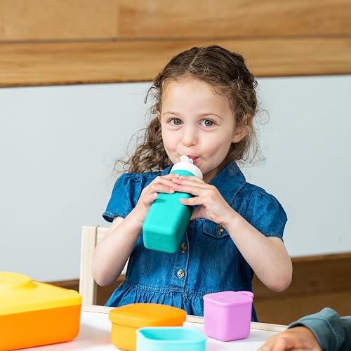 Omielife Botella de agua de silicona reutilizable, parte superior de popote, sin BPA y sin ftalatos, a prueba de fugas, OMSILC502, verde azulado