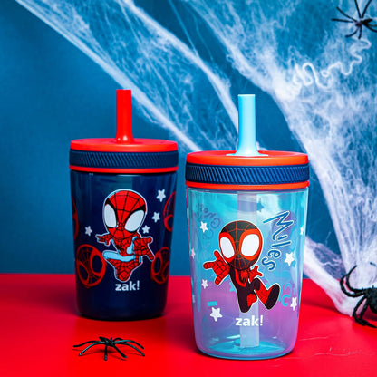 Zak Designs Marvel Spider-Man Kelso - Copas para niños pequeños para viajes o en casa, paquete de 2 tazas de plástico duraderas de 15 onzas con diseño a prueba de fugas que son perfectas para niños