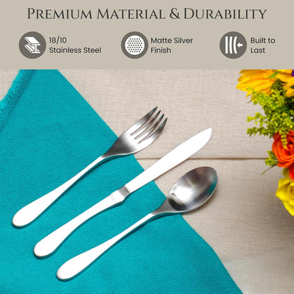 Knork 18/10 Cubertería de acero inoxidable, 20 piezas, plateado brillante, Plateado mate, 20 Piece Set, Service for 4, 1