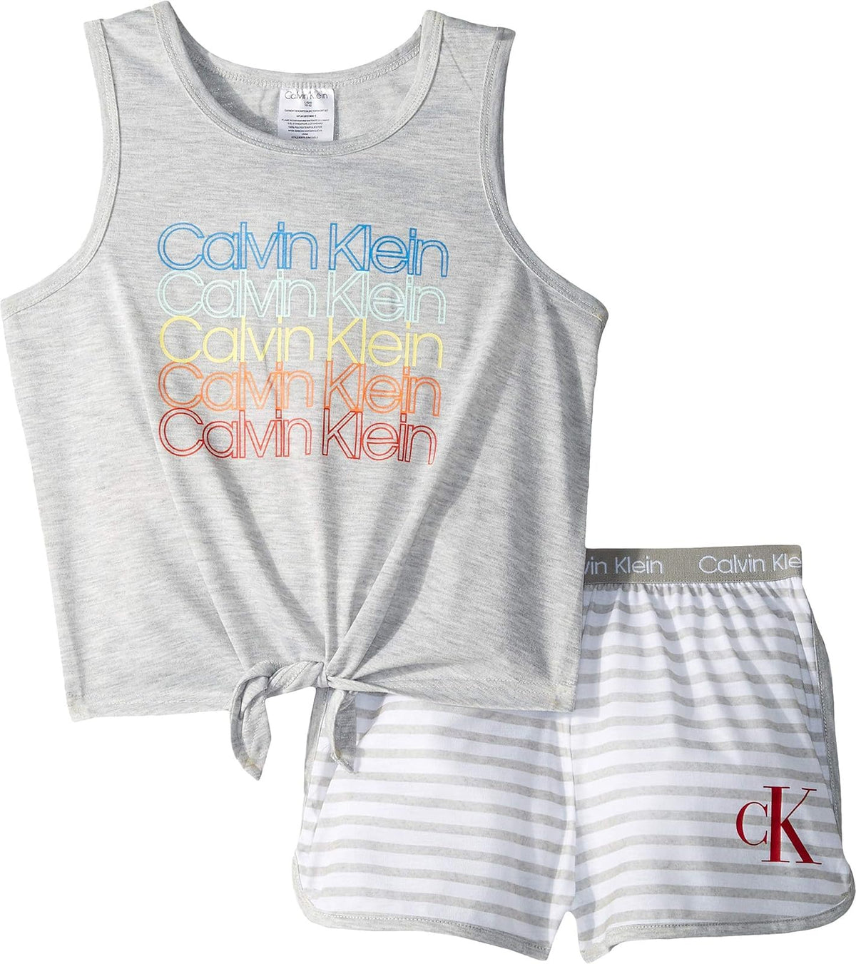 Calvin Klein Conjunto de Pijama sin Mangas para Niña - Rayas grises - jaspeadas - G