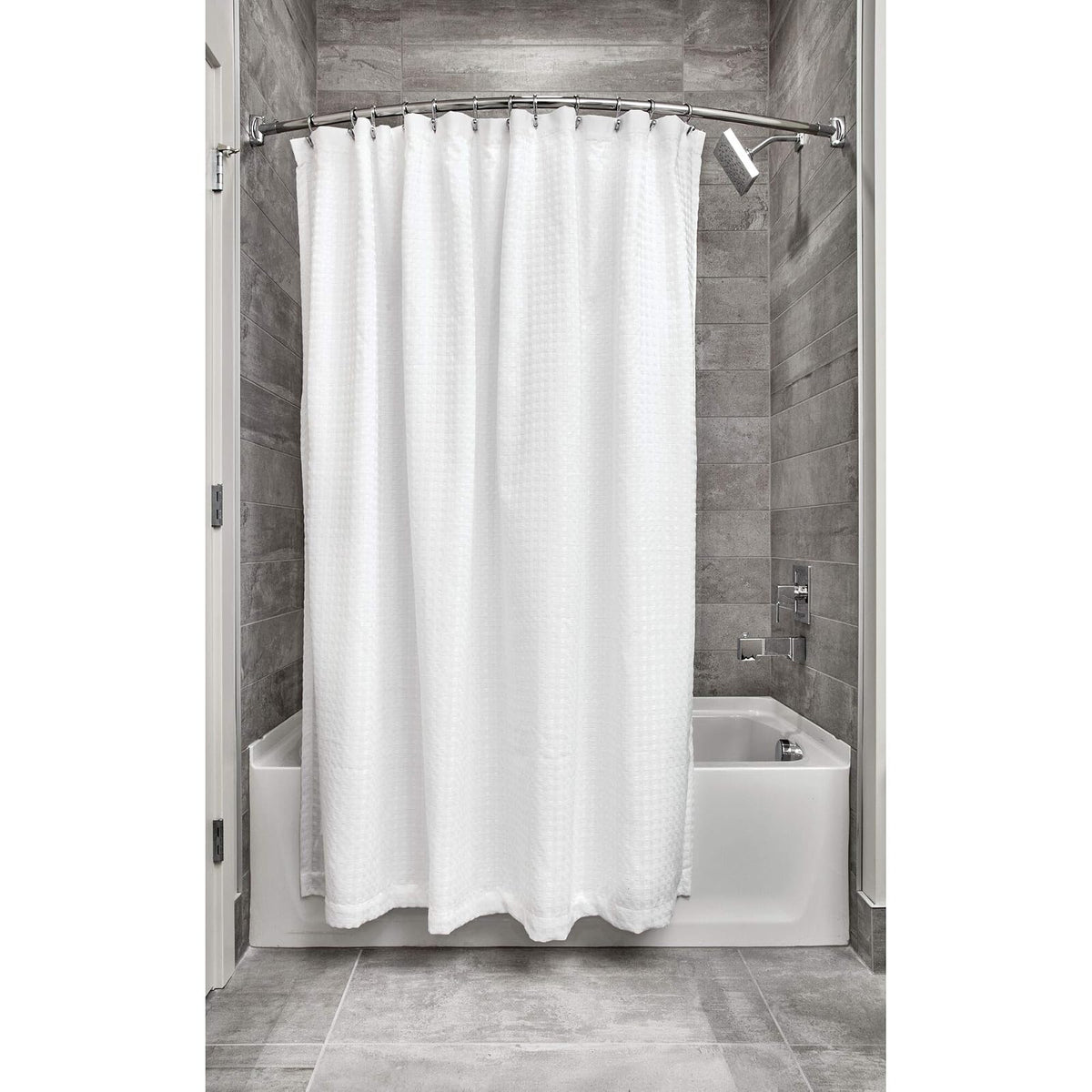 InterDesign Waffle Weave Fabric Shower Curtain, Luxury Hotel Style for Master, Guest, Kids' Bathrooms, Bathtubs, Stalls, White