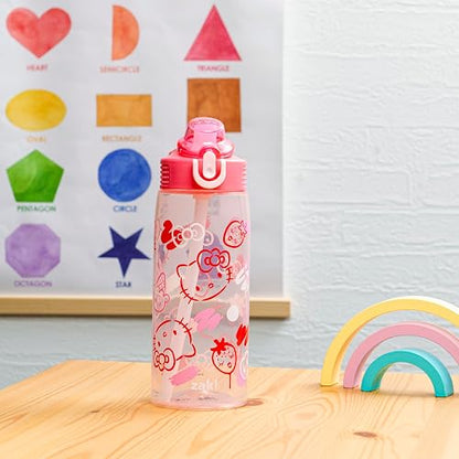 Zak Designs Sanrio - Botella de agua de salvia para la escuela o los viajes, botella de agua de plástico duradera de 25 onzas con popote, mango y a prueba de fugas, cubierta de boquilla desplegable