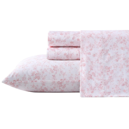 Laura Ashley Juego de Sábanas King Bella Pink | Bella Pink, 300 hilos, algodón satén, sábana bajera con bolsillo profundo, incluye fundas de almohada