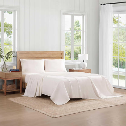 Tommy Hilfiger - Juego de sábanas, Ropa de Cama de percal de algodón Lavado con Fundas de Almohada a Juego, crujiente y Fresco, básico sólido para el hogar (Marfil, Queen)