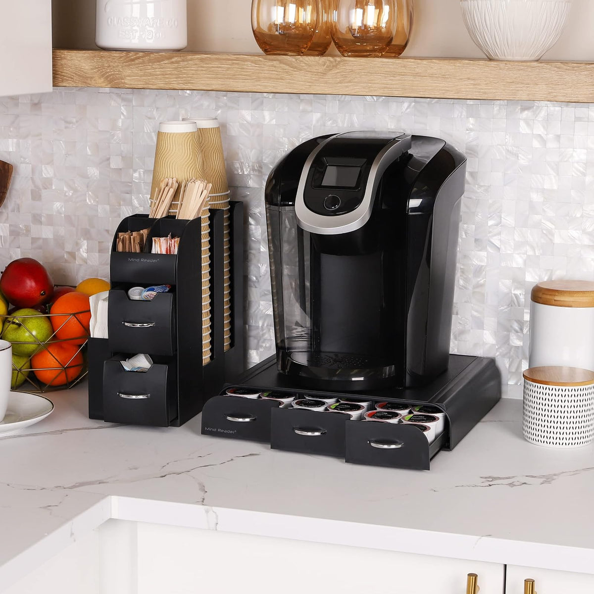 Mind Reader "Combine" 2-Piece Coffee and Accessory Station, Black