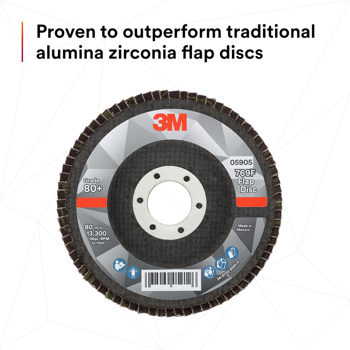 Disco de solapa 3M 769F, tipo 27, 80+, 4-1/2 x 7/8 pulgadas, abrasivo de alto rendimiento, disco de pulido y acabado de grano en forma de precisión de cerámica, acero al carbono, acero inoxidable