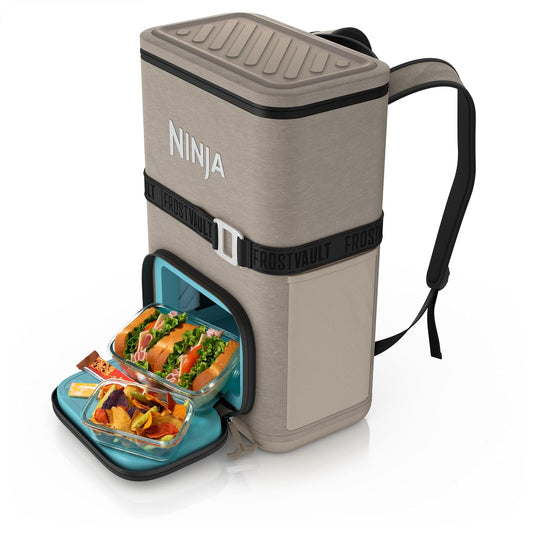 Ninja | Enfriador de mochila | FrostVault Go Can Soft Cooler | cierre a prueba de fugas con abrelatas integrado, 2 paquetes de hielo y cajón de almacenamiento en seco | para senderismo, camping y más