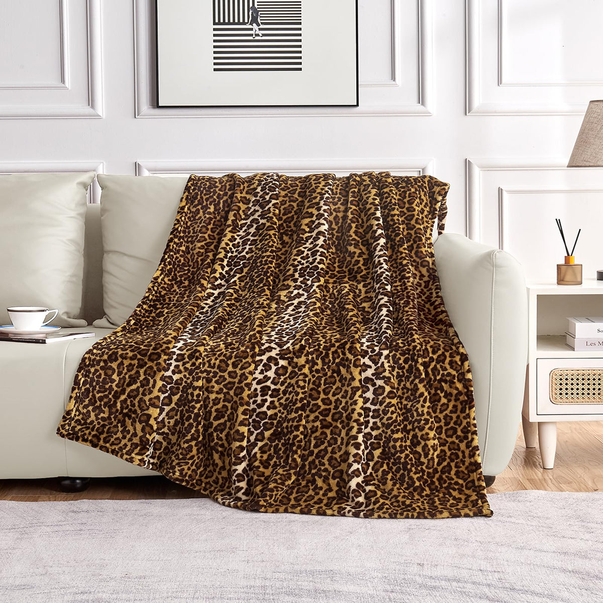 Edenleaf - Manta de forro polar con estampado de leopardo para cama, sofá, viajes y camping, manta de felpa súper suave y acogedora con estampado de guepardo para todas las estaciones, 50 x 60