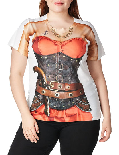 Faux Real Camiseta de Manga Corta para Mujer de Halloween 3D Photo-Realista
