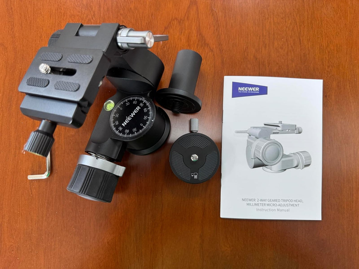 NEEWER Cabezal Trípode con Engranaje Bidireccional Microajuste Milimétrico Pan Tilt Head Aleación Aluminio, 360° Placa Panorámica Arca QR Compatible con Sony Canon Nikon DSLR, Carga Máx 13.2lb, TH14