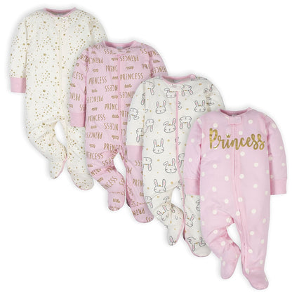 Gerber Paquete de 4 Mamelucos Sleep 'N Play para Bebé - Princesa rosa - Recién nacido