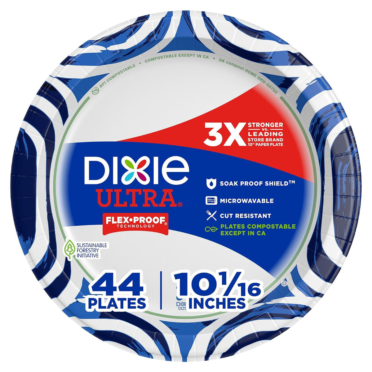 Dixie Ultra Platos de Papel Profundos 9.56 pulg, Paquete de 40 - 10 pulgadas - Blue, White