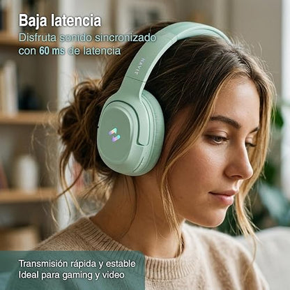 havit H612BT Pro Audífonos Inalámbricos Over-Ear, Ice Mint | Audífonos over-ear inalámbricos. Batería 40h, BT 5.3, baja latencia 60ms, micrófono y aislamiento pasivo. Ice Mint.