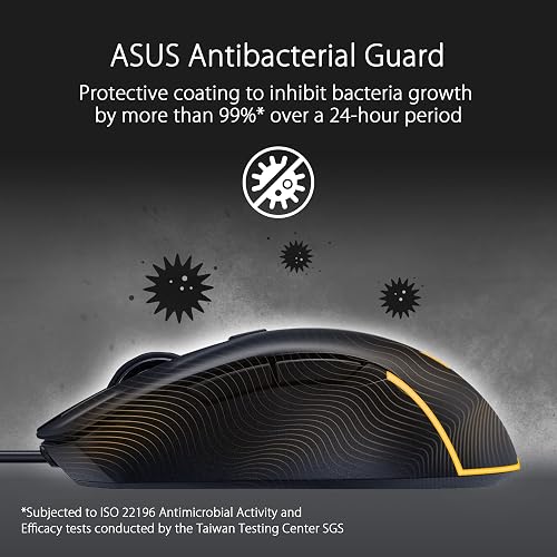 ASUS Mouse Gaming TUF Gaming M3 Gen IIncon Cable, 59 g, Ligero, Resistente al Polvo y al Agua IP56, Protector Antibacteriano, Sensor óptico 8K dpi, 6 Botones programables, Color Negro