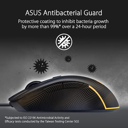ASUS Mouse Gaming TUF Gaming M3 Gen IIncon Cable, 59 g, Ligero, Resistente al Polvo y al Agua IP56, Protector Antibacteriano, Sensor óptico 8K dpi, 6 Botones programables, Color Negro