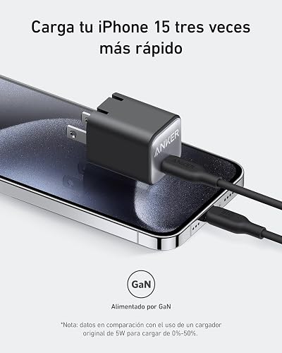 Anker Nano Cargador USB C, 30W PIQ 3.0 Cargador de Carga Rápida Plegable para iPhone 16/15 Series, Galaxy, iPad, Compatible con MagSafe
