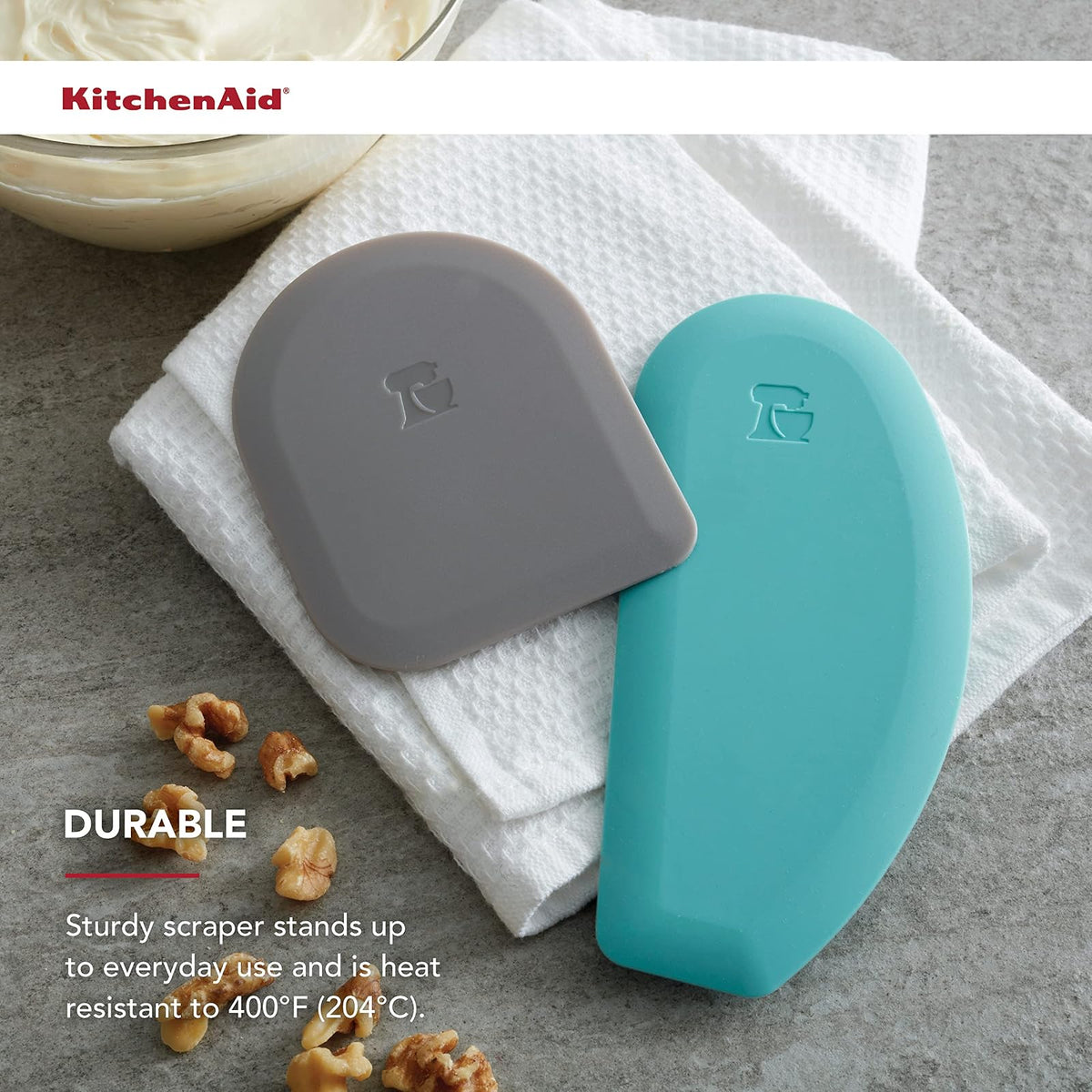 KitchenAid Gourmet - Rascador para cuencos, juego de 2 unidades, color gris aguamarina