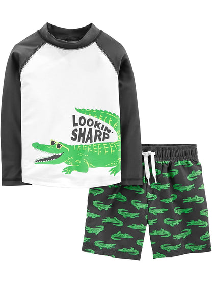 Carter's Simple Joys Traje de Baño Rashguard 2 Piezas con Protección Solar UPF 50+ para Niños - Caimán verde - 2T