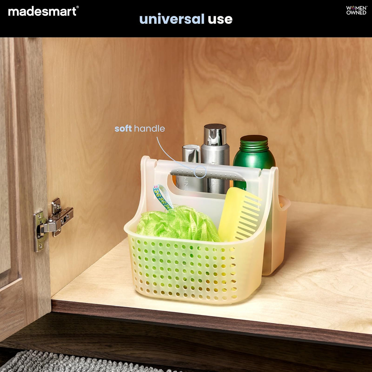Madesmart - Bolsa de Ducha de Agarre Suave de 2 Compartimentos para organización de baño, cubeta de Almacenamiento de plástico, tamaño pequeño, Escarcha