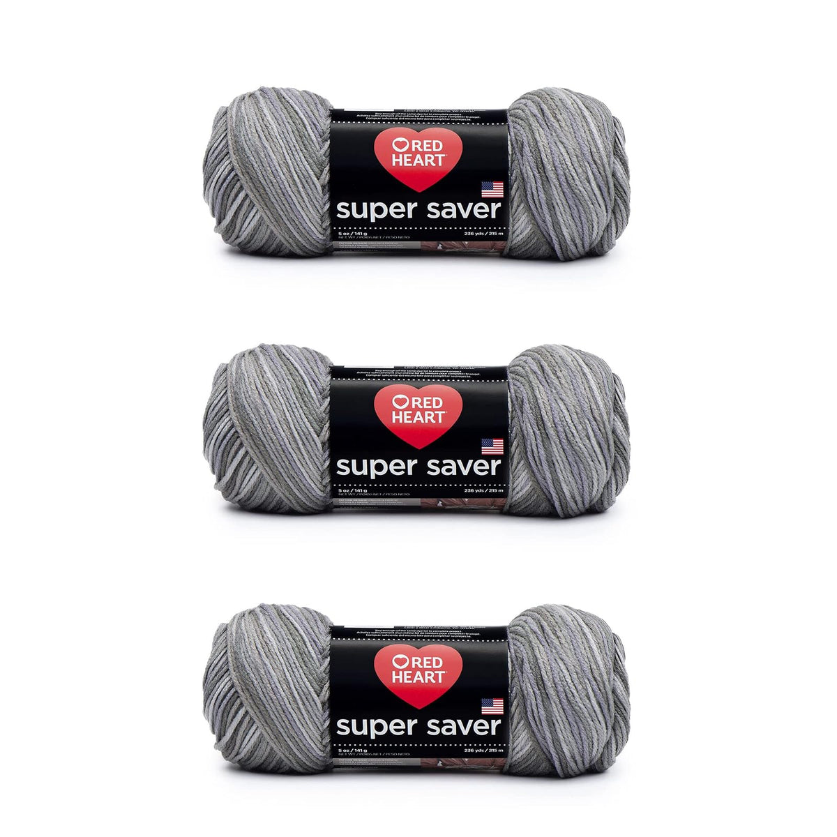 Red Heart Super Saver Estambre Acrílico, Varios Colores - Paloma - Paquete de 3