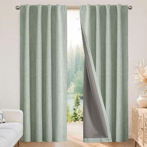 Joydeco - Cortinas de Lino Natural de 84 Pulgadas de Largo, 1 Panel, 100% Opacas, Cortinas para Puerta de Patio, oscurecimiento de habitación, Cortinas para Puerta corredera, Aislamiento térmico,