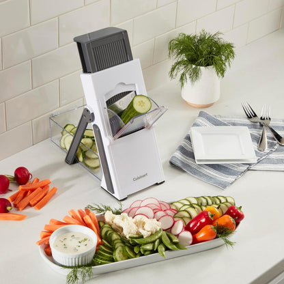 Cuisinart Mandolina Vertical Precision Slice Ajustable | Mandolina compacta y plegable, Tubo de alimentación extra ancho se adapta fácilmente a los cortes más grandes de alimentos