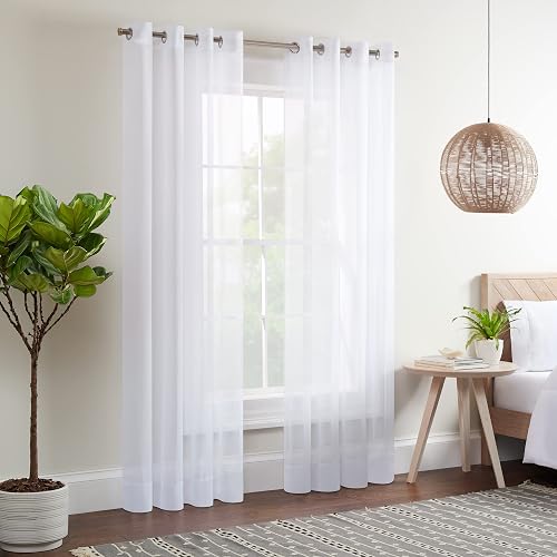 Eclipse Kiara - Cortinas Modernas de Gasa Transparente con Ojales para Ventana de recámara (2 Paneles), 54 x 84 Pulgadas, Color Blanco