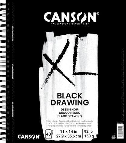Canson XL Bloc de Dibujo Negro, Papel de 150 g, 40 Hojas - 27.94 x 35.56 cm - Dibujo, negro