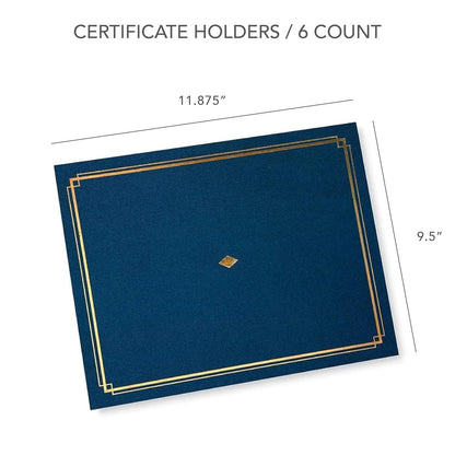 Gartner Studios Kit de certificado, incluye 6 soportes de certificado de 21,6 x 28 cm, color azul con detalles dorados