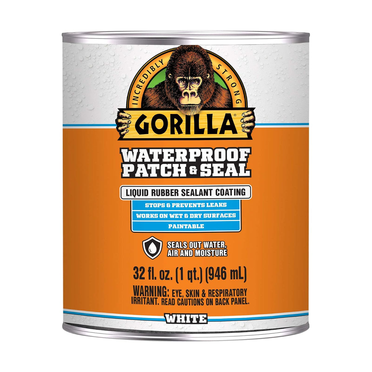 Gorilla Patch & Seal Sellador impermeable de goma líquida, blanco, 32 onzas | Sella el agua, el aire y la humedad, revestimiento de goma flexible, resistente a la temperatura y a los rayos UV