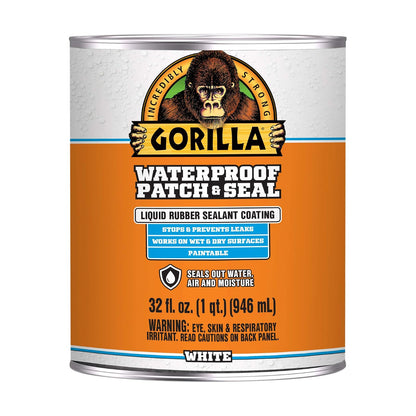 Gorilla Patch & Seal Sellador impermeable de goma líquida, blanco, 32 onzas | Sella el agua, el aire y la humedad, revestimiento de goma flexible, resistente a la temperatura y a los rayos UV