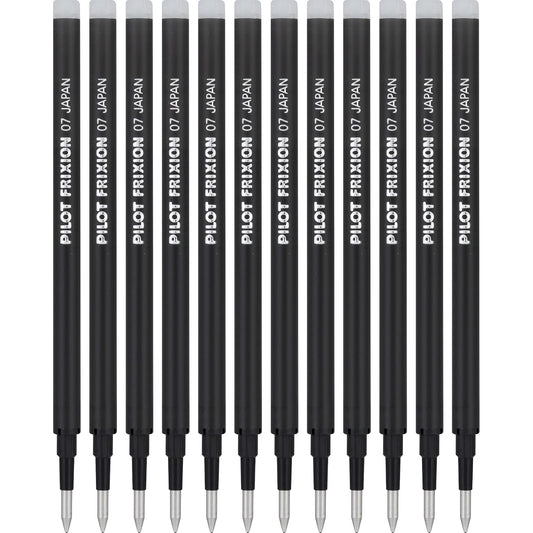 PILOT Pen FriXion - Recambios de tinta de gel para bolígrafos borrables, punta fina, tinta negra, paquete de 12