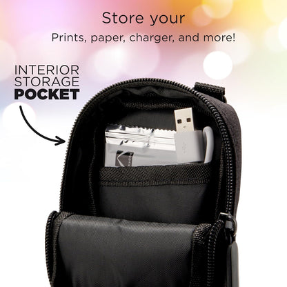 Zink - Funda Suave para cámara – Pequeña impresión instantánea para cámara y Bolsa de Impresora con Bolsillo de Papel fotográfico, Cierre de Cierre y Correa de Hombro Cruzada, Color Negro