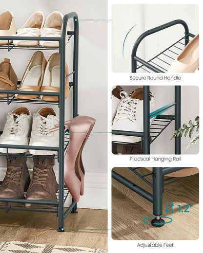 SONGMICS Zapatero, Organizador de Zapatos de 4 Niveles para clóset, Capacidad para hasta 16 Pares de Zapatos, Zapatero para Entrada de Puerta Delantera, Estante de Metal para Zapatos con ángulo de