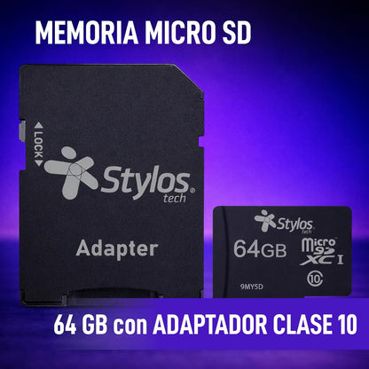 Memoria Micro SD 64GB Clase 10 con Adaptador Negro Stylostech