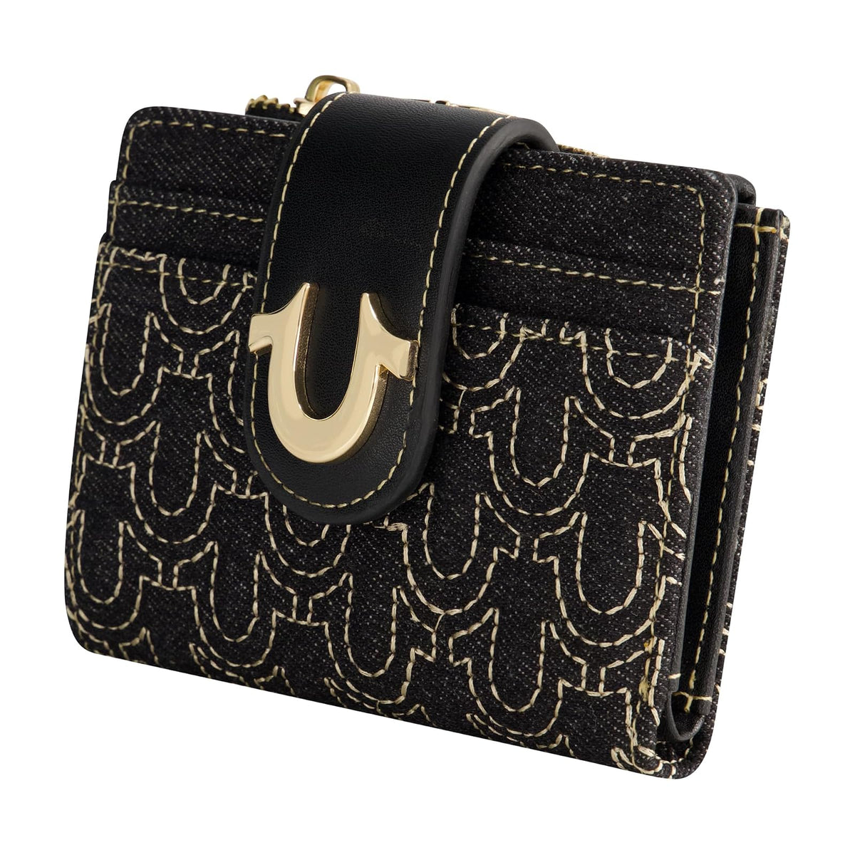 True Religion - Mini portafolios para mujer, logotipo de herradura, pequeño y compacto, negro, talla única, Negro -