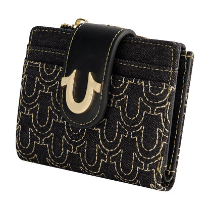 True Religion - Mini portafolios para mujer, logotipo de herradura, pequeño y compacto, negro, talla única, Negro -