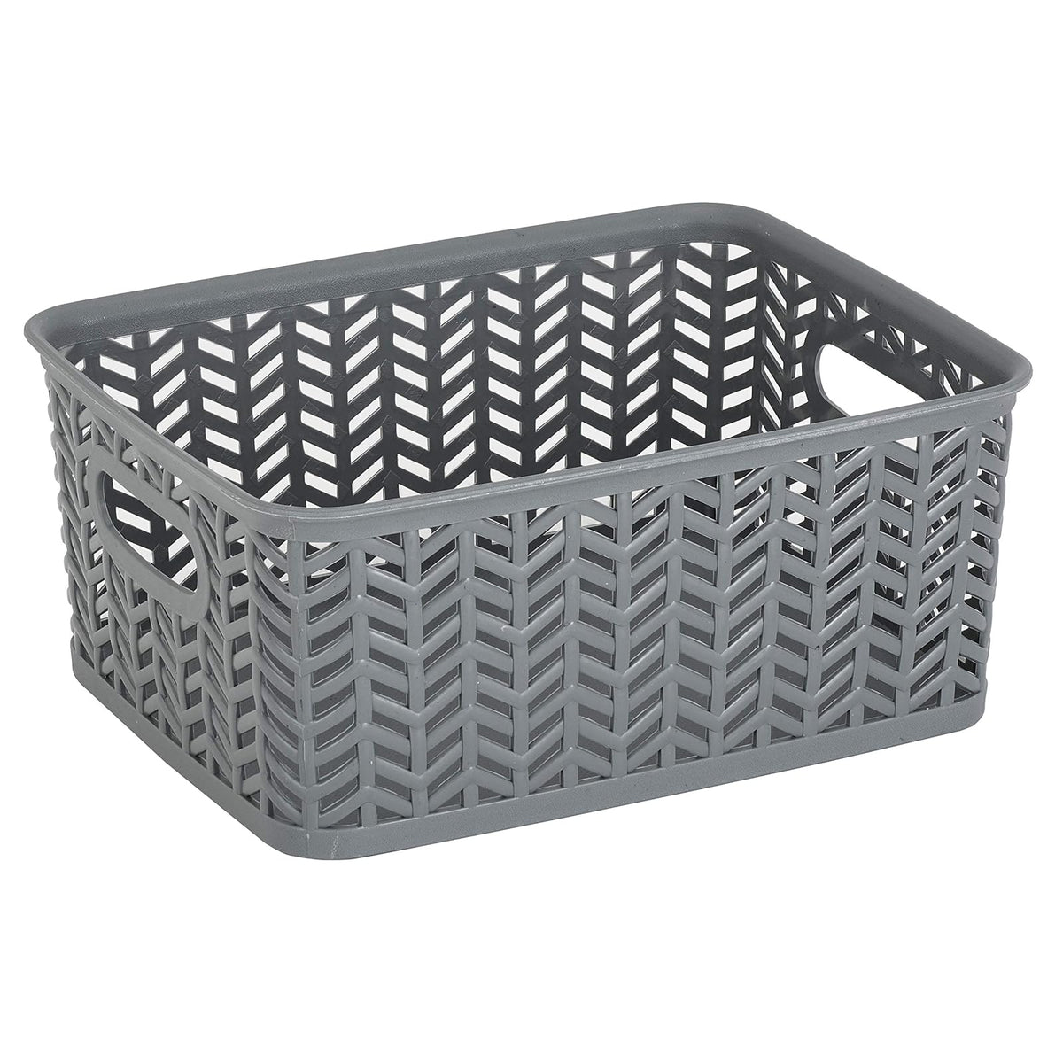 Simplify Contenedor Pequeño de Espiga | Gris, plástico de polipropileno, 25.4 x 20.3 x 10.1 cm, 2 asas abiertas - Pequeño - 1 paquete - Gris