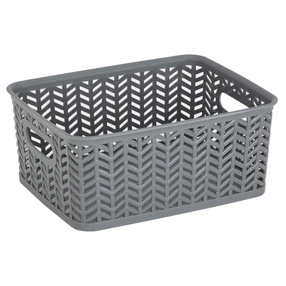 Simplify Contenedor Pequeño de Espiga | Gris, plástico de polipropileno, 25.4 x 20.3 x 10.1 cm, 2 asas abiertas - Pequeño - 1 paquete - Gris