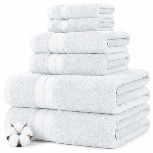 Modern Threads - Juego de Toallas de 6 Piezas 100% algodón Peinado, Toallas de baño, Toallas de Mano y paños de baño, súper absorbentes y de Secado rápido, 600 g/m², Suave y Afelpada, Color Blanco
