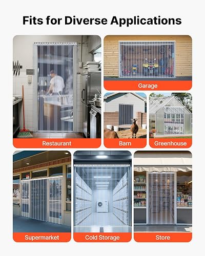VEVOR Cortina de Tiras Transparente 96,5 x 213,4 cm, Cortina de Puerta de PVC con 6 Tiras de Plástico Espesor de 2 mm, para Puerta de Congelador, Almacén, Refrigerador de Supermercado, Garajes