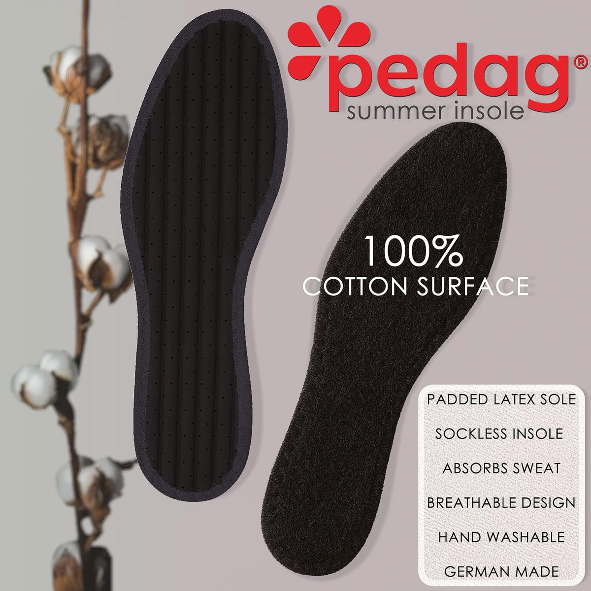 Pedag Pedag Summer Washable Pure Cotton Terry Barefoot Insole, Black, Us 5l/ Eu 35, (pack Of 3), 5.7 Ounce