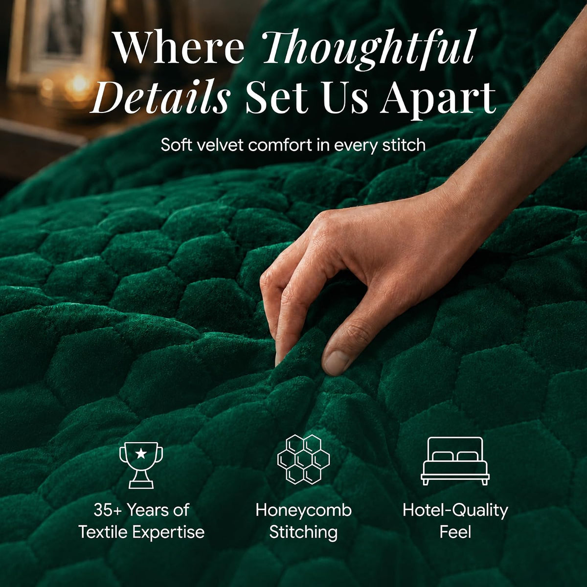 Tribeca Living - Juego de edredón de Terciopelo para Cama de 3 Piezas Lugano con Punto de Panal, Terciopelo súper Suave de 260 g/m², edredón de Gran tamaño y Dos Fundas de Almohada, Color Verde
