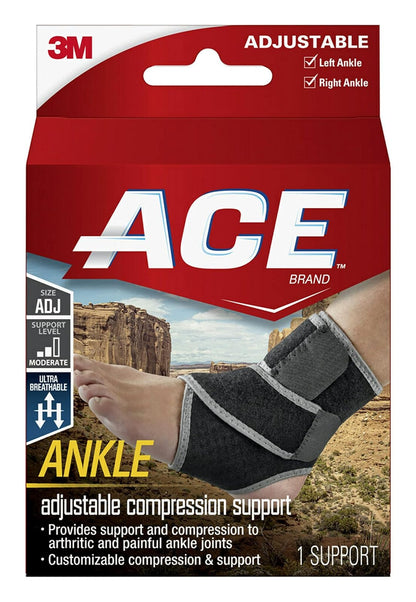 ACE Soporte de Tobillo de Compresión Ajustable | Apoyo moderado, correas ajustables, neopreno transpirable, resistente al olor, talla única